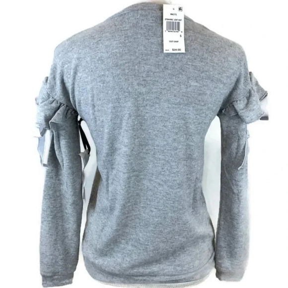 Crave Fame from Macy’s Gray Ruffle Tie Sleeve Sweater Size S - Picture 6 of 9